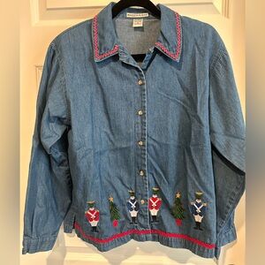 Vintage Maggie & Max Holiday Denim Shirt - EUC